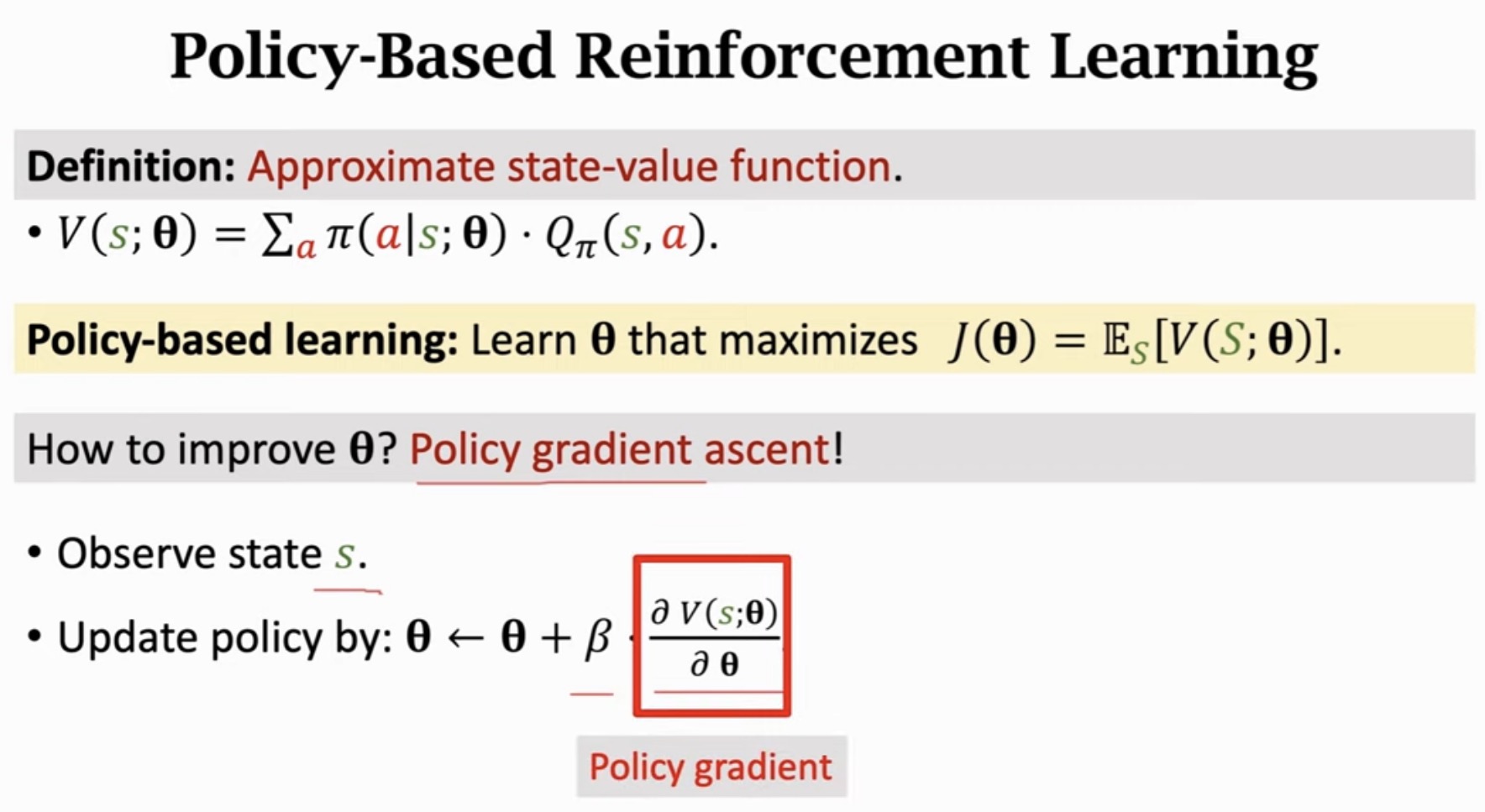 Policy gradient ascent