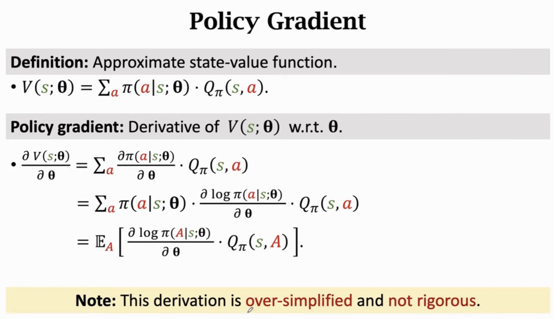 Policy gradient derivation