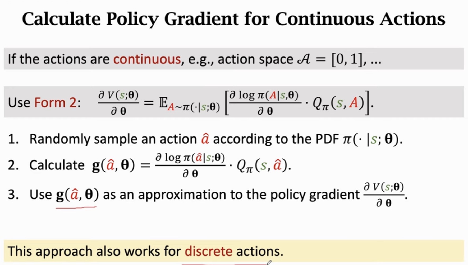 Continuous action policy gradient